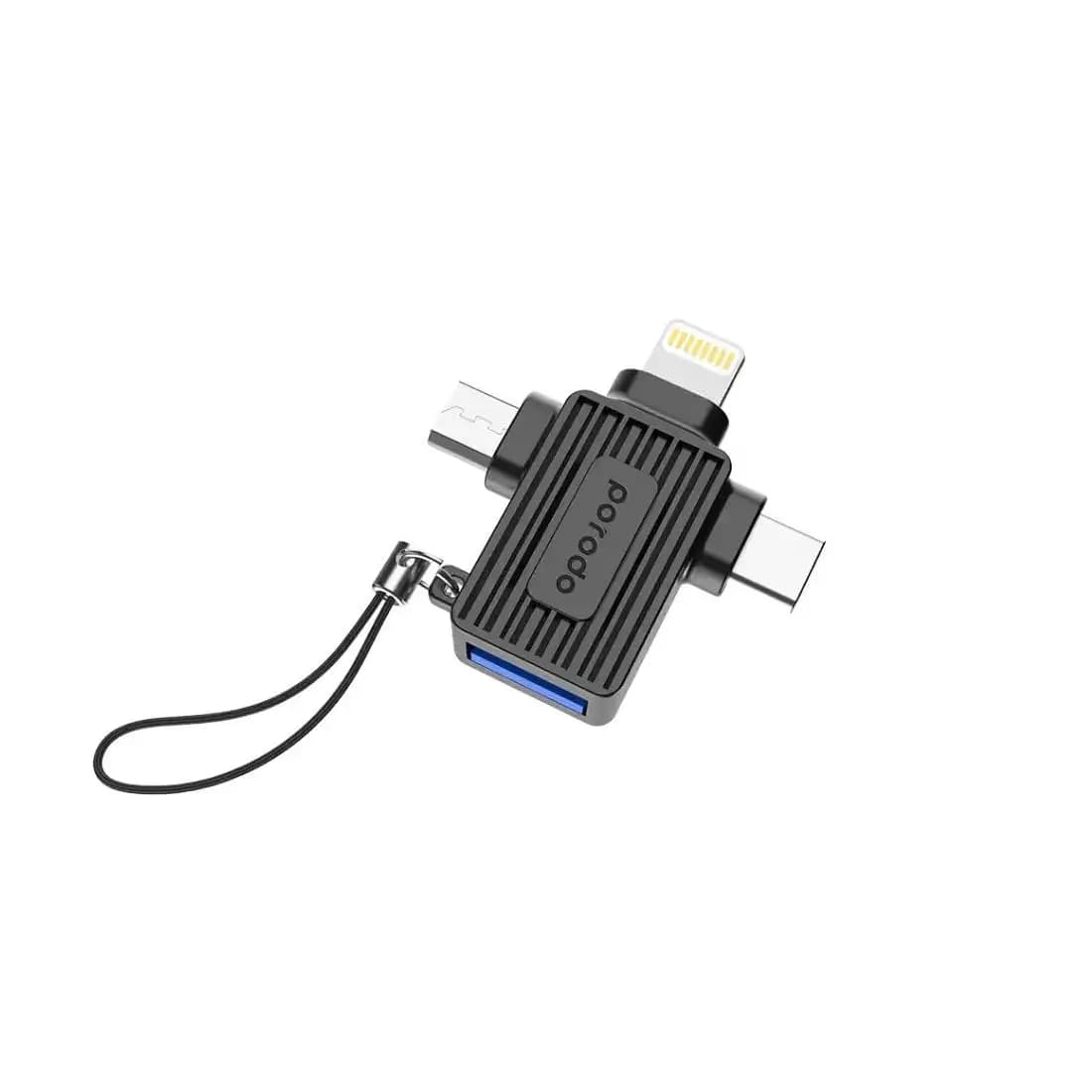 Փոխադրիչ  Porodo USB-A to Lightning Micro & Type -C Adapter PD-CBL00025