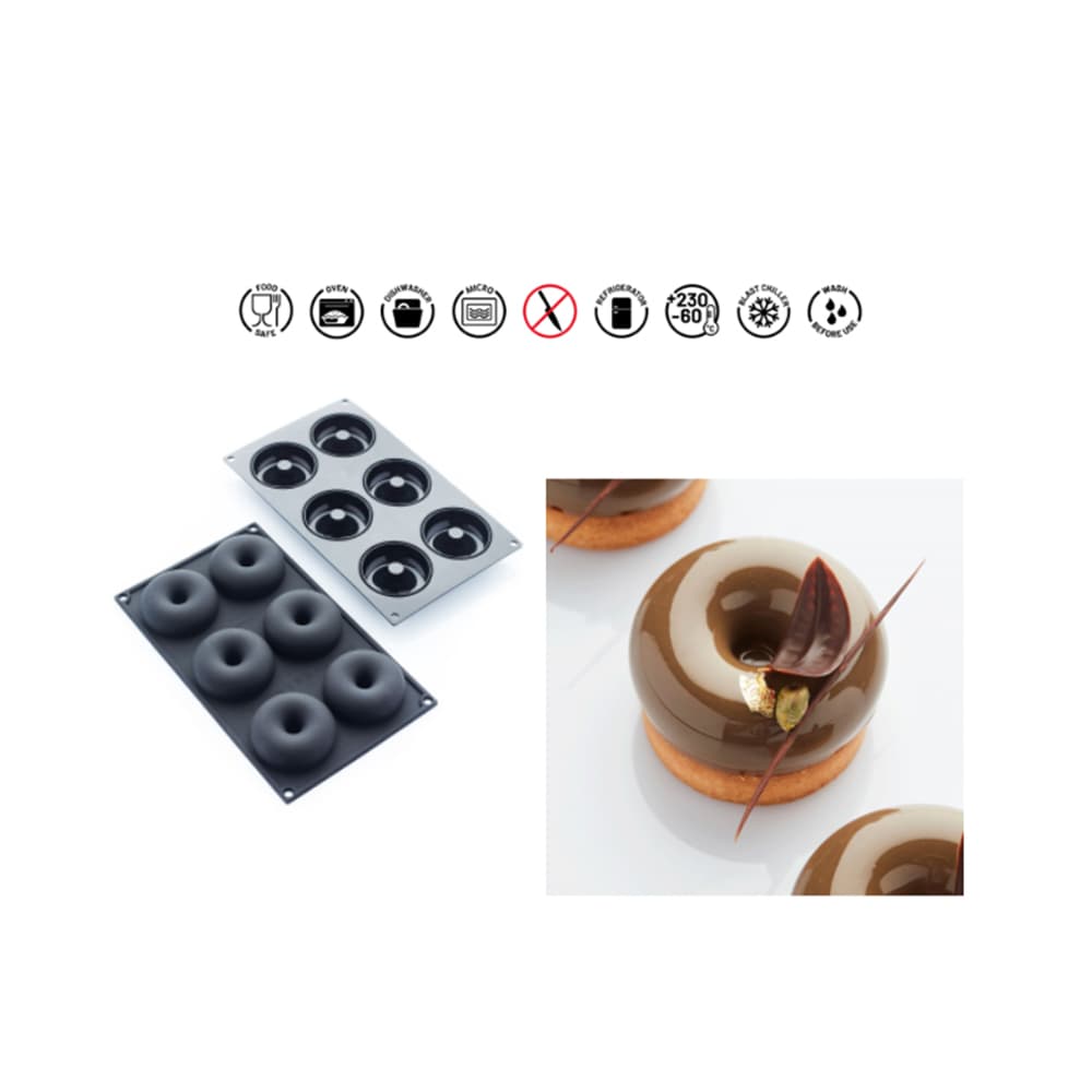 Սիլիկոնե կաղապար Donuts Single portion: 75 h 25 mm, Vol. ~ 89 ml, Prod. 6 pc, Martellato