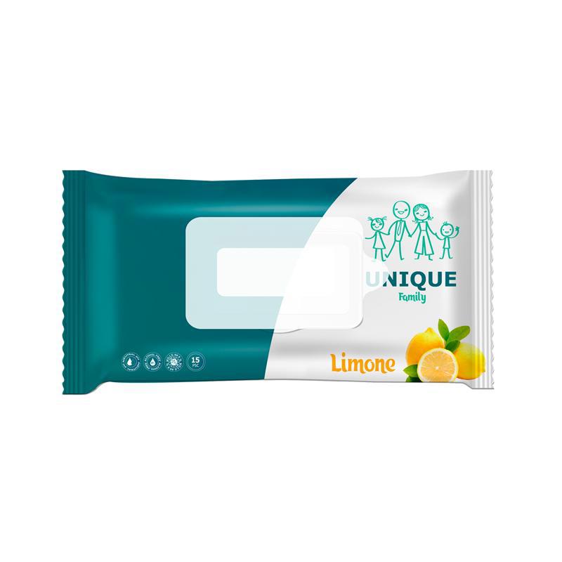 Салфетки влаж. Unique лимон 15шт