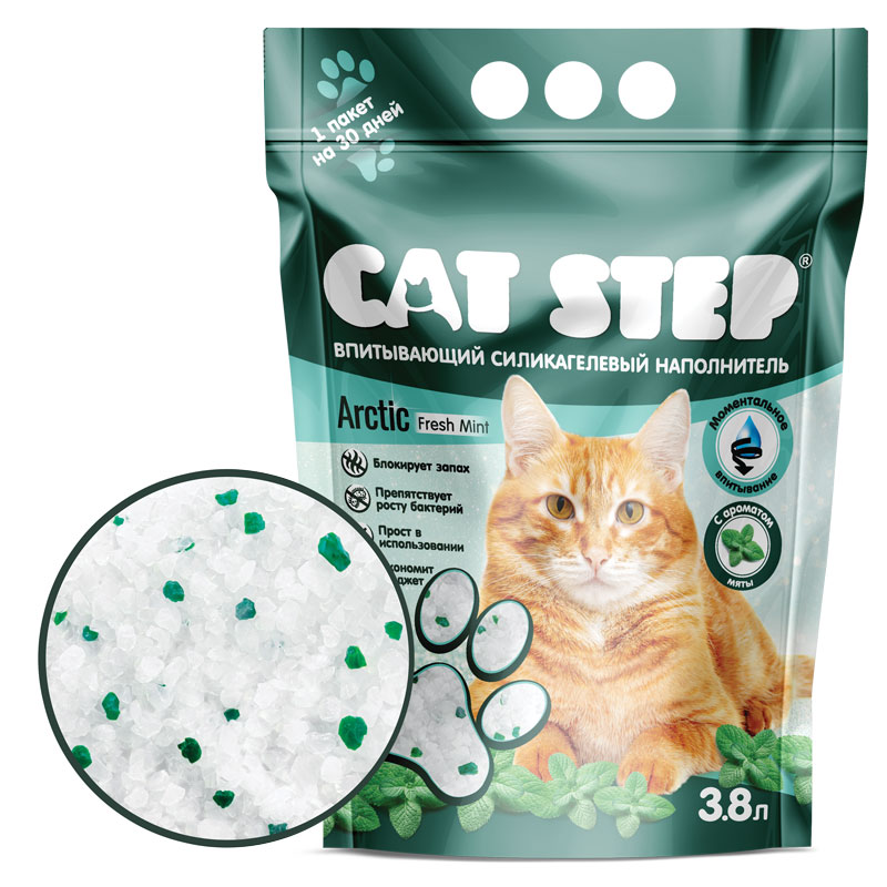CAT STEP Arctic Fresh Mint ներծծող սիլիկա գել լցոնիչ 3.8լ