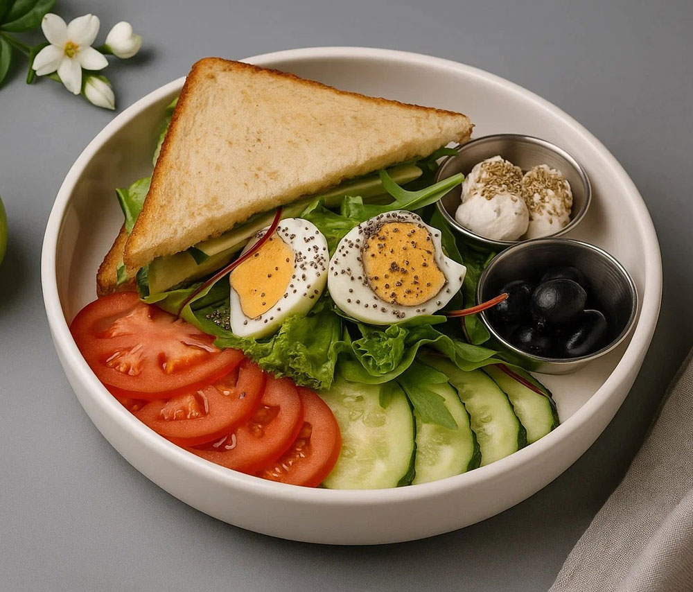 Breakfast with turkey sandwich