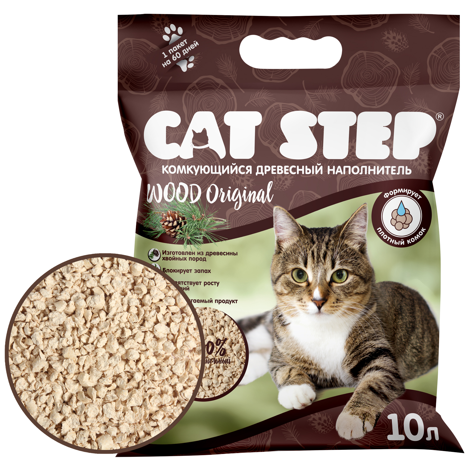 CAT STEP Wood Original Clumping բուսական լցոնիչ, 10 լ
