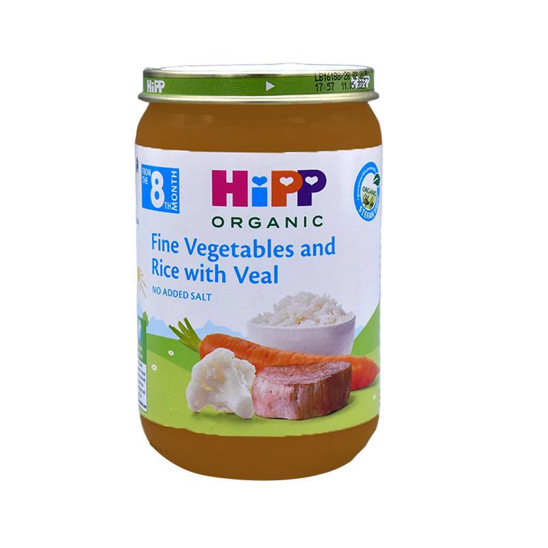 Puree "Hipp" vegetables-rice-veal, gluten and salt free 8m 220g