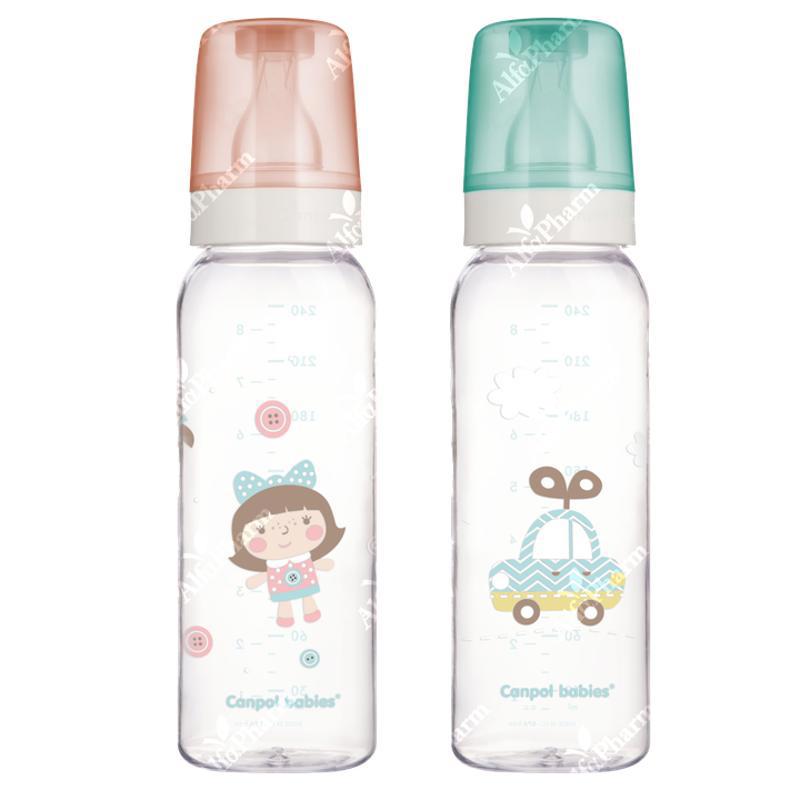 Canpol Bottle 42/201 glass with silicone teat 220ml with drawing