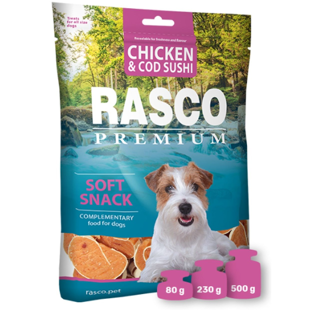 Rasco soft snack CHICKEN & COD SUSHI 80g (101004) 