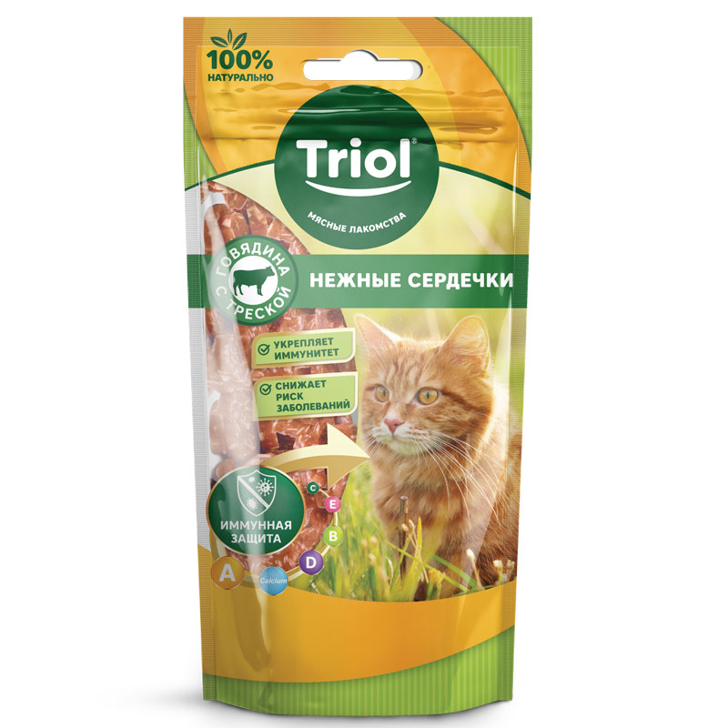 Triol Лакомство для кошек «Нежные сердечки из говядины с треской», 40 г