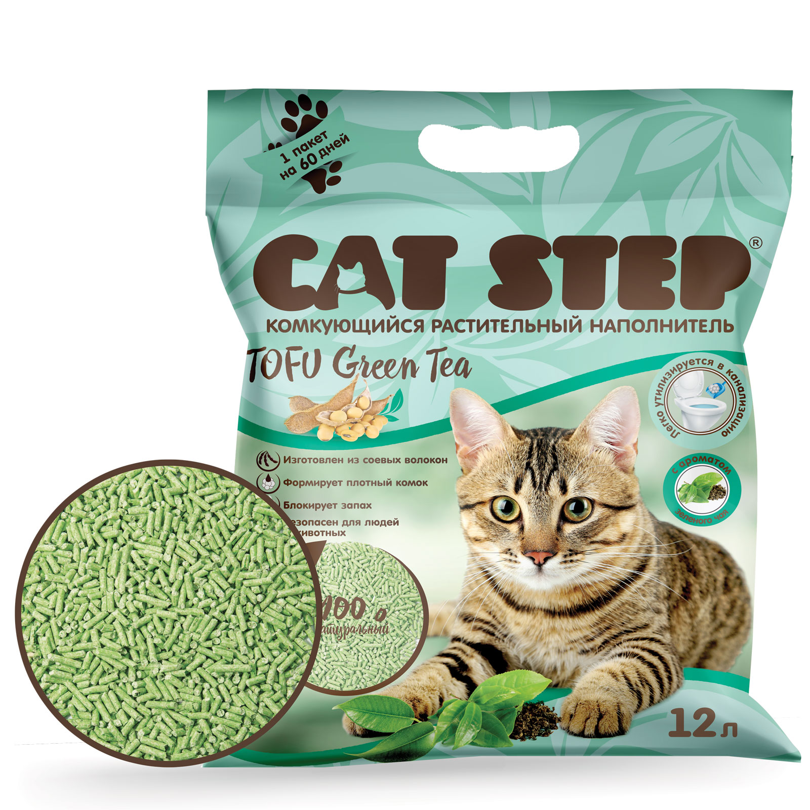 CAT STEP Tofu Green Tea Clumping բուսական միջուկ, 12 լ