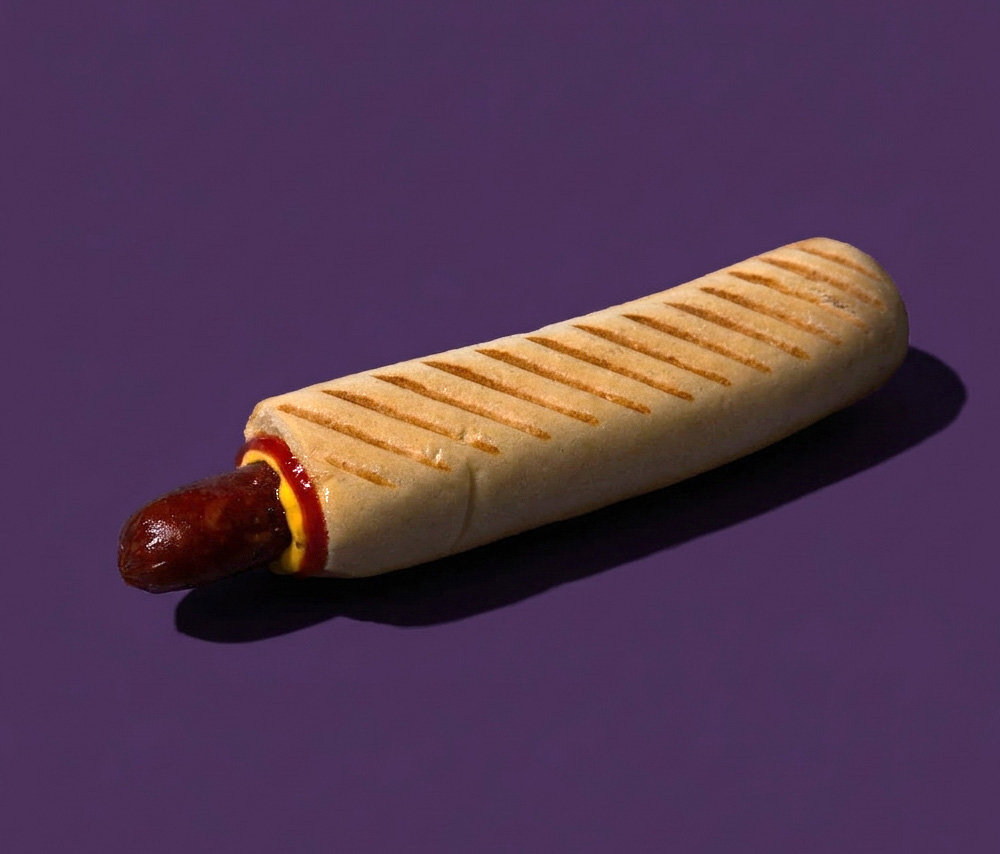 French hot dog with pork sausage cheses