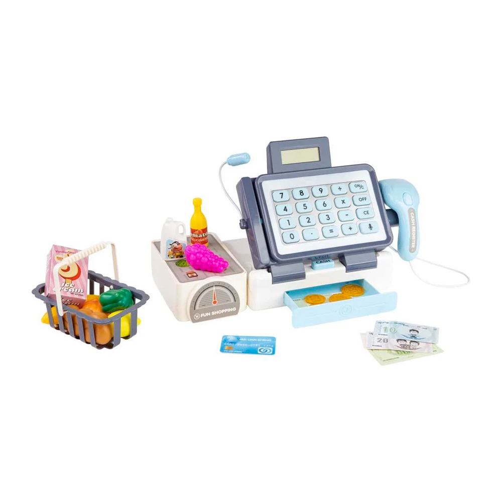Cash Register Toy for Kids Role Play with basket