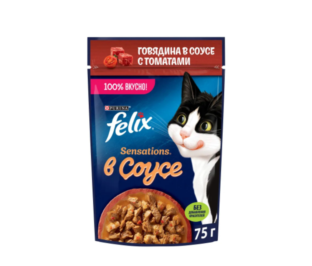 Կատվի խոնավ կեր ժելե Felix Տավարի միս լոլիկի սոուսով 75գ