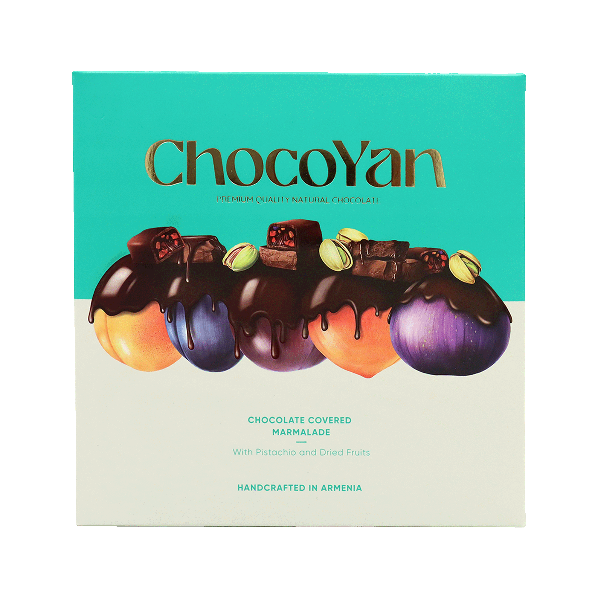 Chocolate box "Choco Yan" marmalade, dried fruits and pistachio, glazed