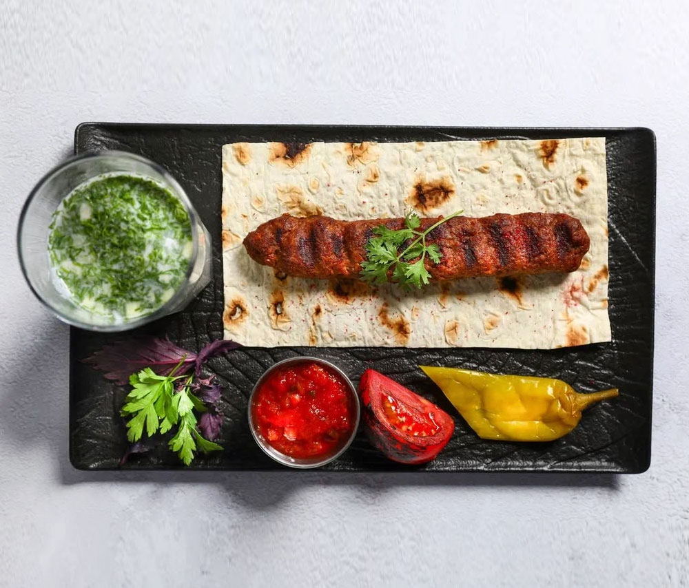 Okroshka with kebab in tan