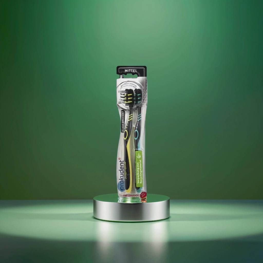 PROKUDENT BLACK BRILLIANT TOOTHBRUSH, MEDIUM, 2 PCS