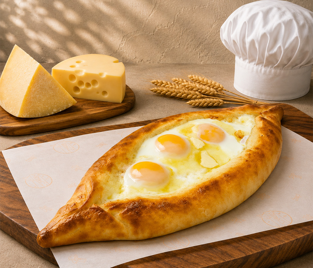 Хачапури по-аджарски с 3 яйцами