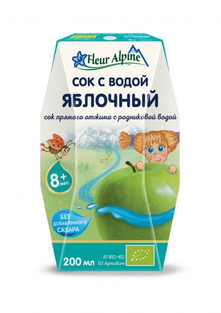 Fleur Alpine /  Ֆլյուր Ալպին հյութ խնձոր աղբյուրի ջրով 8+ամսական 200մլ