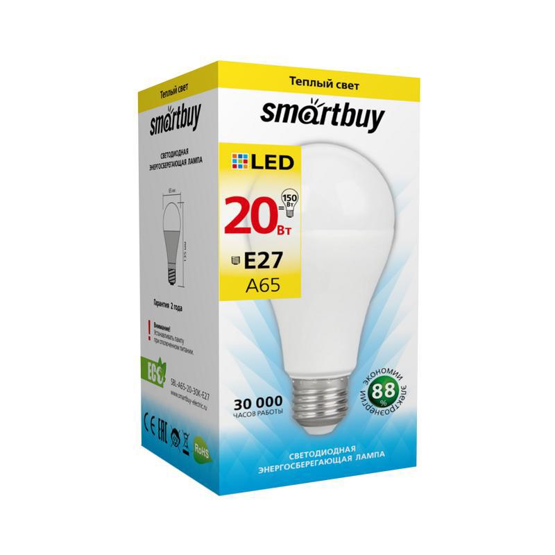 Bulb "Smartbuy" LED 20W A65 Е27 3000K warm light