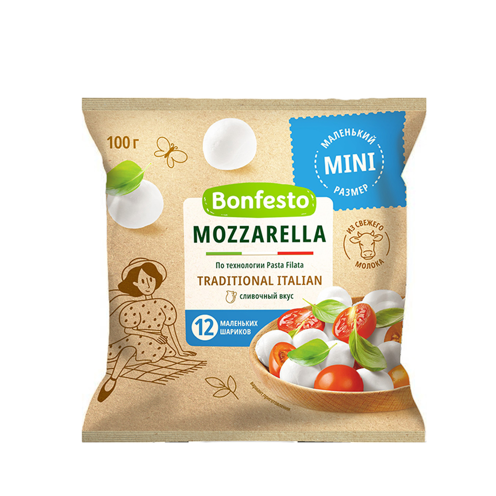 Թարմ Mozzarella Mini 12 գնդիկ, Bonfesto 100գ