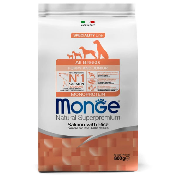 Monge Monoprotein Puppy & Junior Dry food with salmon and rice for puppies, 800 g