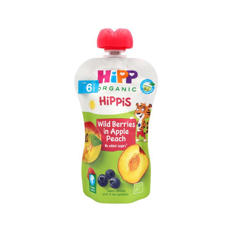 Puree "Hipp" wild berry-apple-peach, gluten and sugar free 6m 100g
