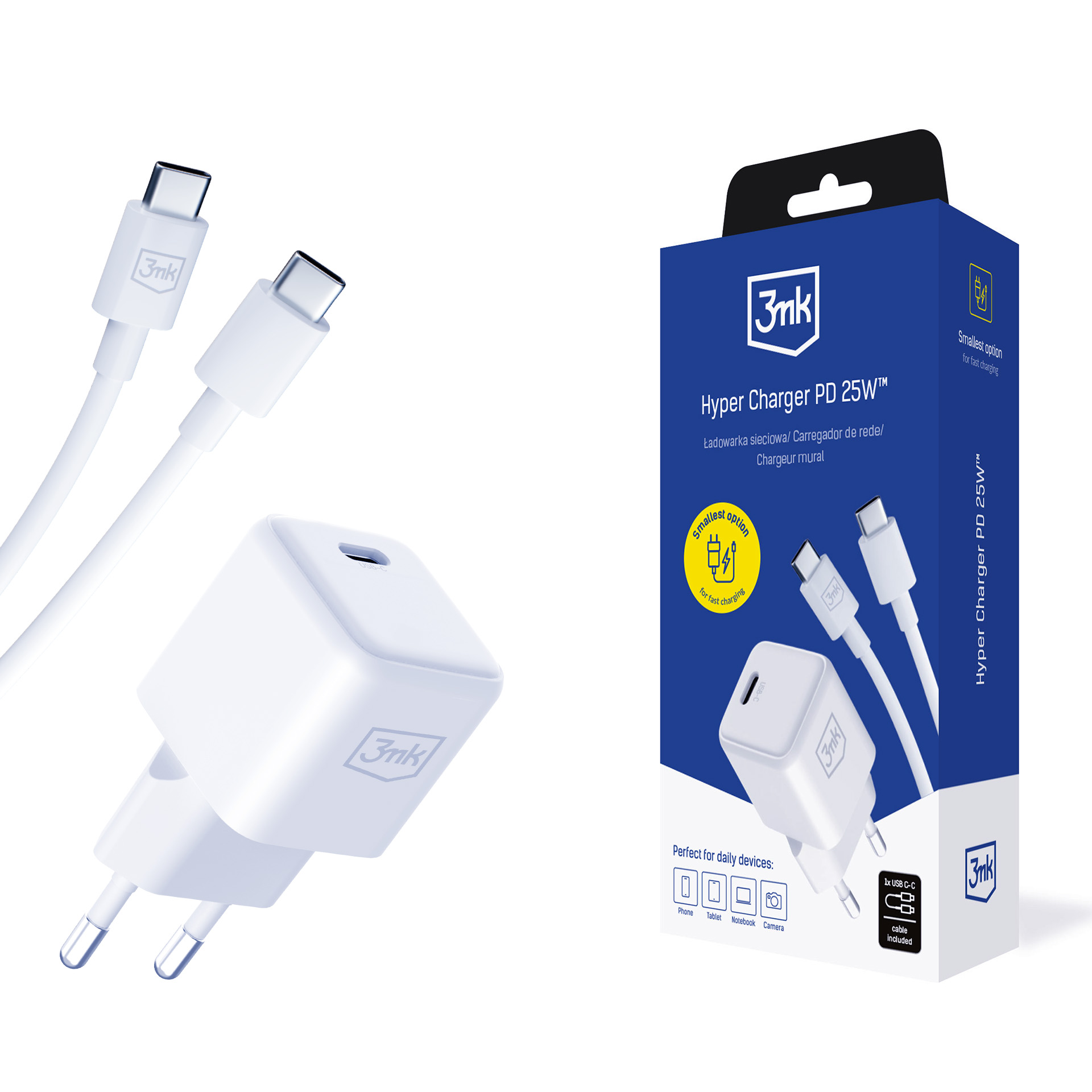 Зарядное устройство 3MK Hyper Charger PD 25W+USB Cable C to C White 1945