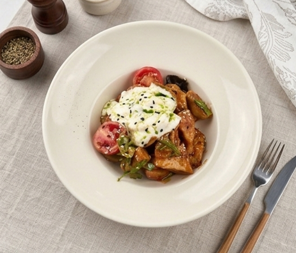 Աղցան խրթխրթան սմբուկով և ստրաչատելայով 