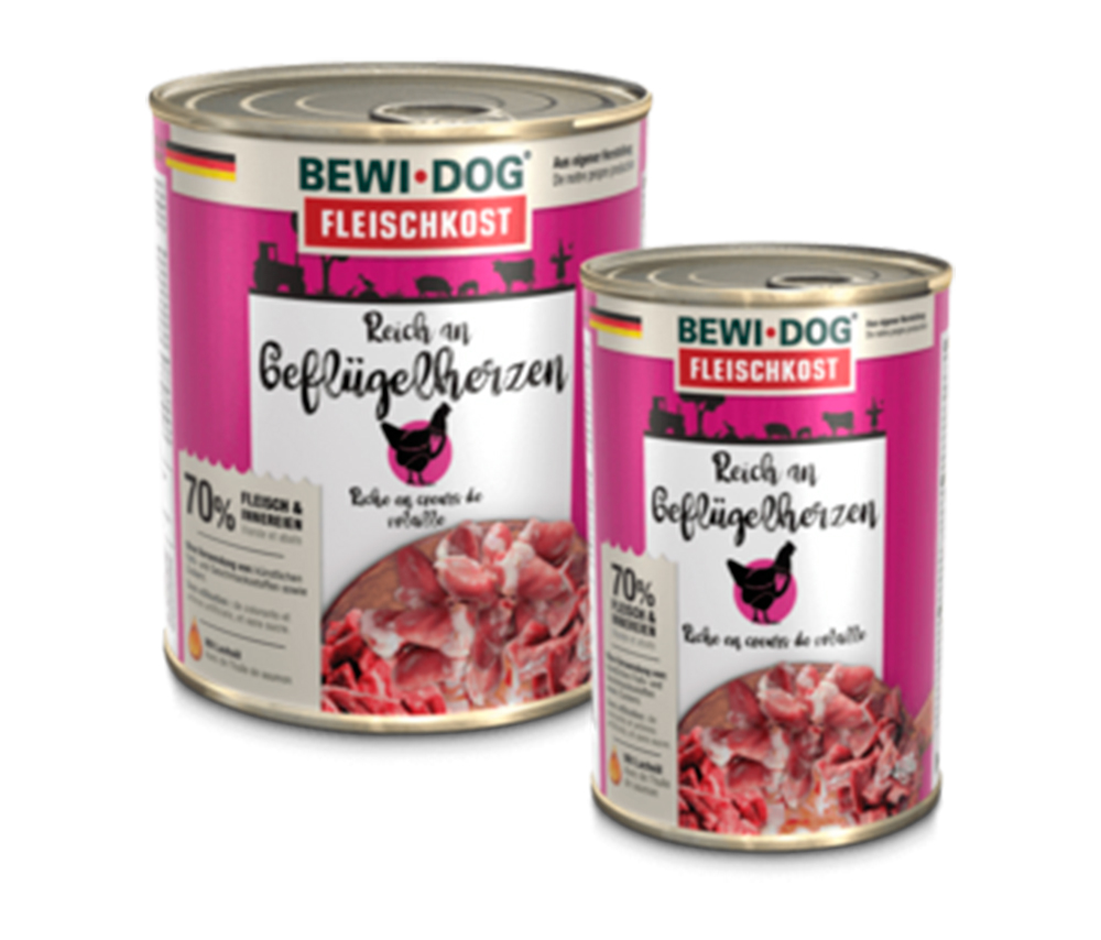 Wet food for dogs BEWI DOG poultry hearts 800 g