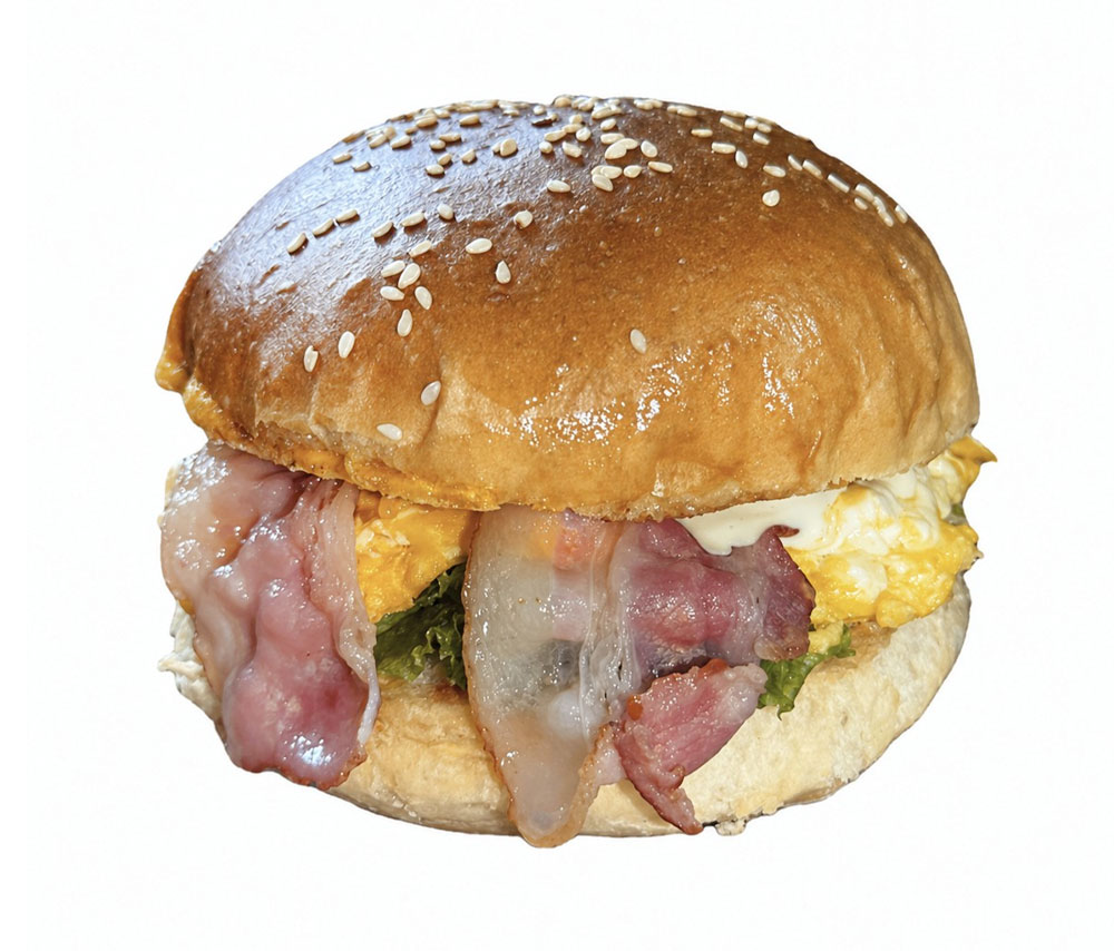 Cheeseburger with chicken tavakebab, egg and bacon