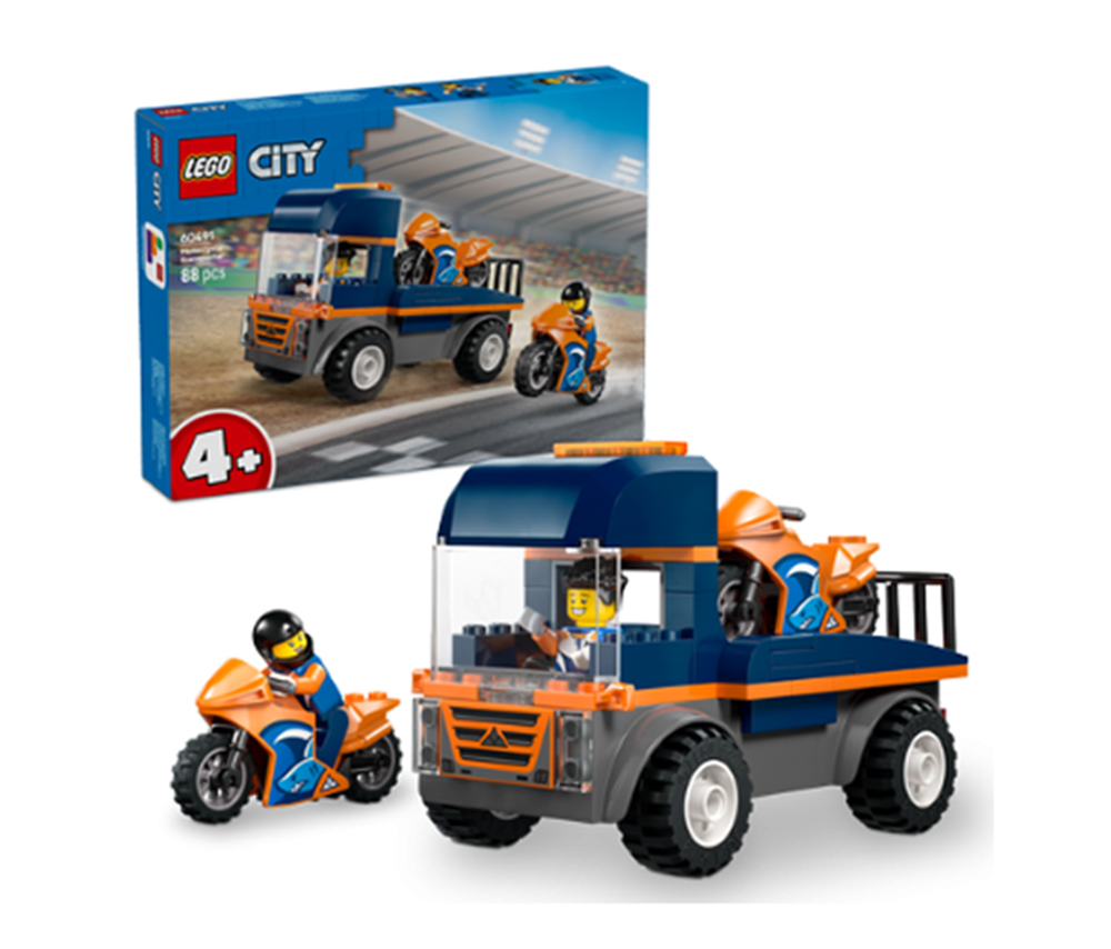 Constructor City Motorcycle Transported Flatbed Truck