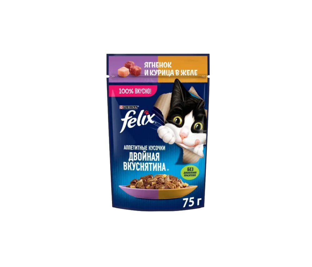 Կատվի խոնավ կեր ժելե Felix Գառան և հավի մսով 75գ