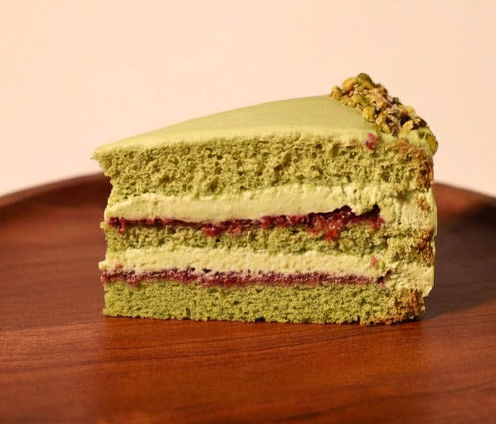 Pistachio and strawberry cake