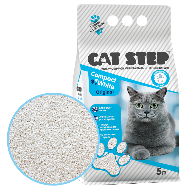 CAT STEP Compact White Original Clumping հանքային լցոնիչ, 5լ