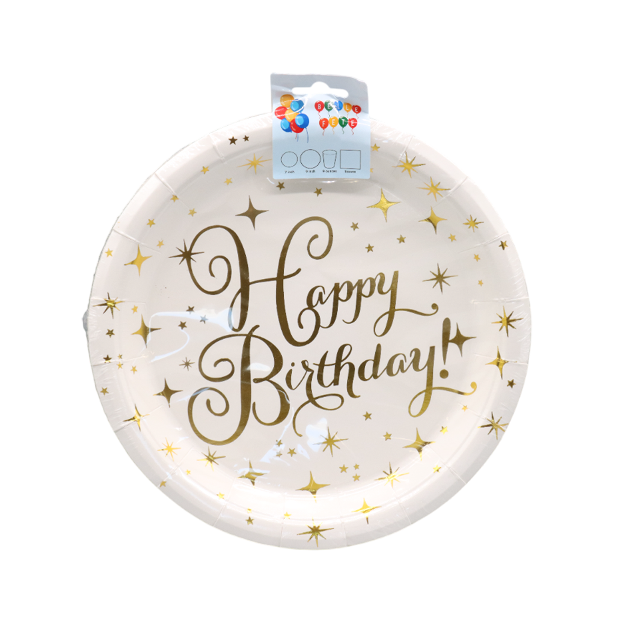 Paper plates with solid color "Happy Birthday" large 10pcs