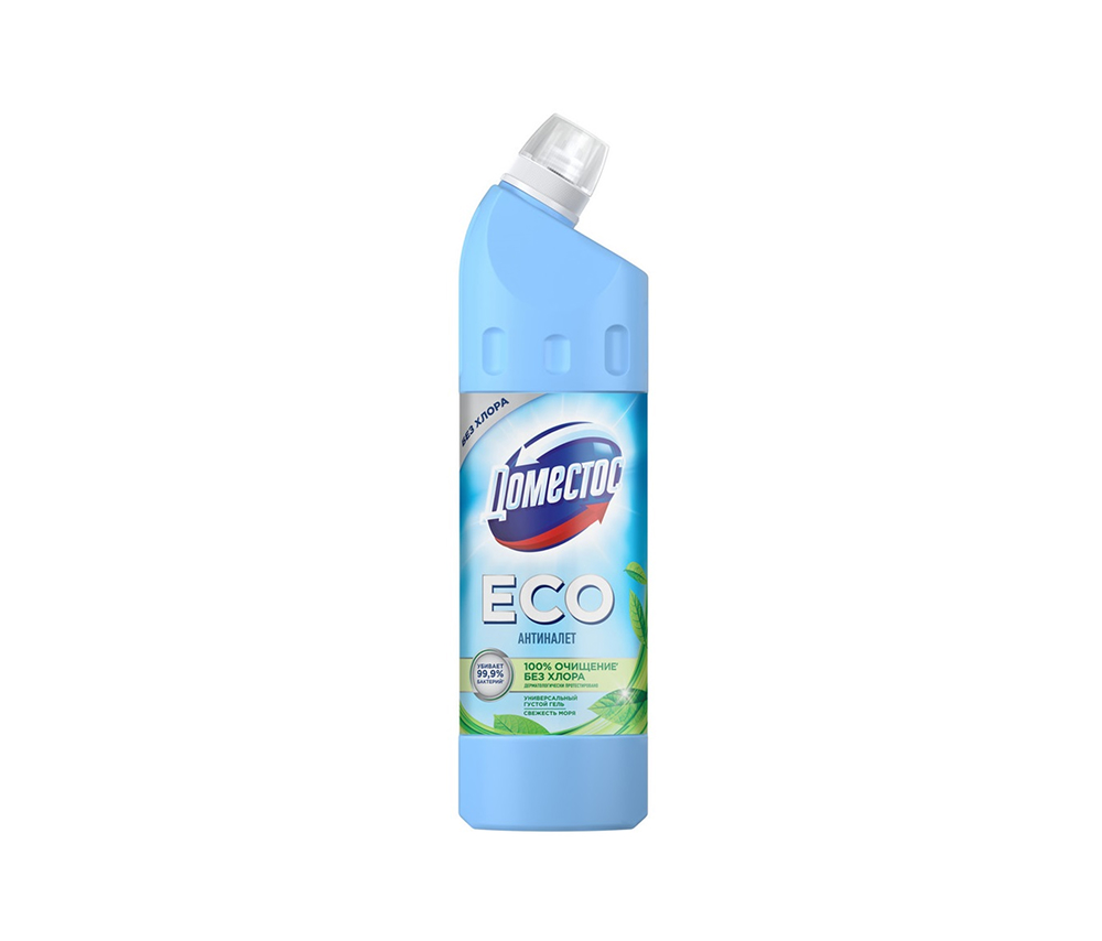 Մաքրող միջոց զուգարանի առանց քլորի, Էկո "Domestos" 750 մլ․ ծովի թարմություն