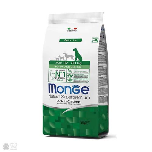 Monge Maxi Puppy & Junior Չոր կեր հավով և բրնձով խոշոր ցեղատեսակի լակոտների համար, 1 կգ.