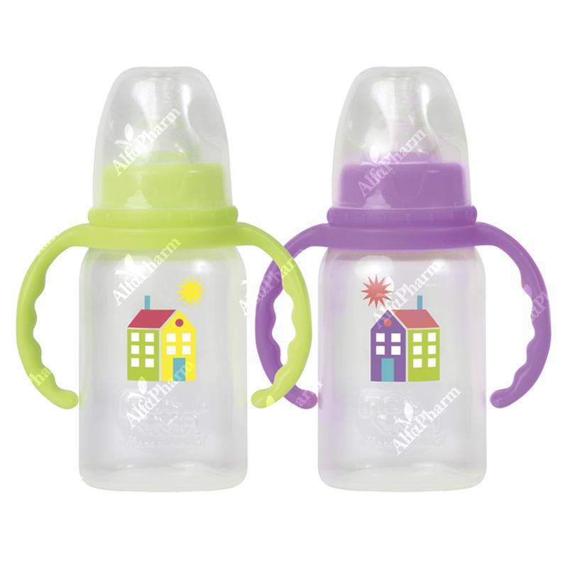 Poma Plastic bottle with handles and silicone teat 140ml 4m + 3410