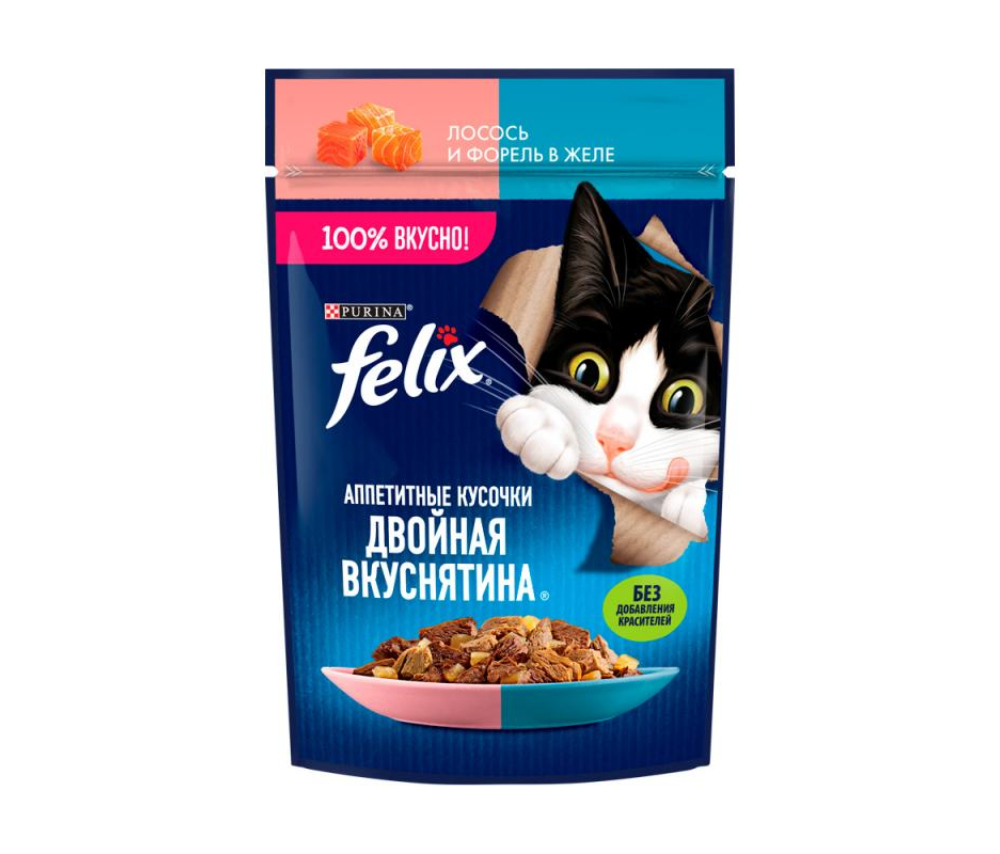 Կատվի խոնավ կեր ժելե Felix Սաղմոն և իշխան 75գ