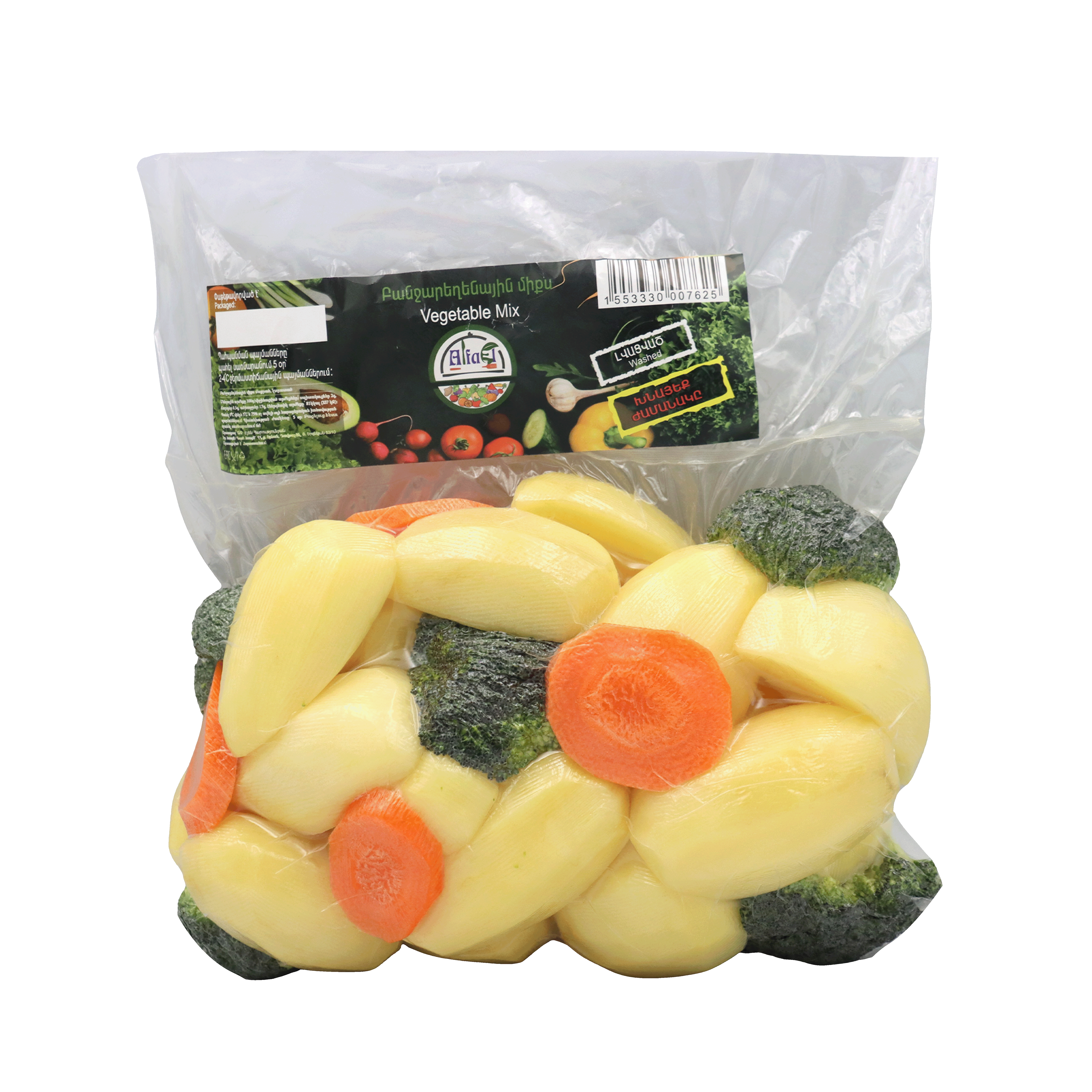 Sliced potatoes, carrots, broccoli "Alfael" 1kg