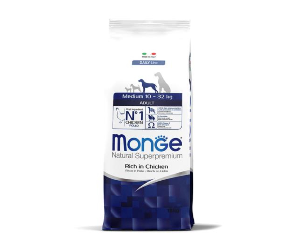 Շան չոր կեր Monge Medium Adult Chicken (միջին ցեղատեսակի հասուն շների համար) Հավի մսով 1կգ