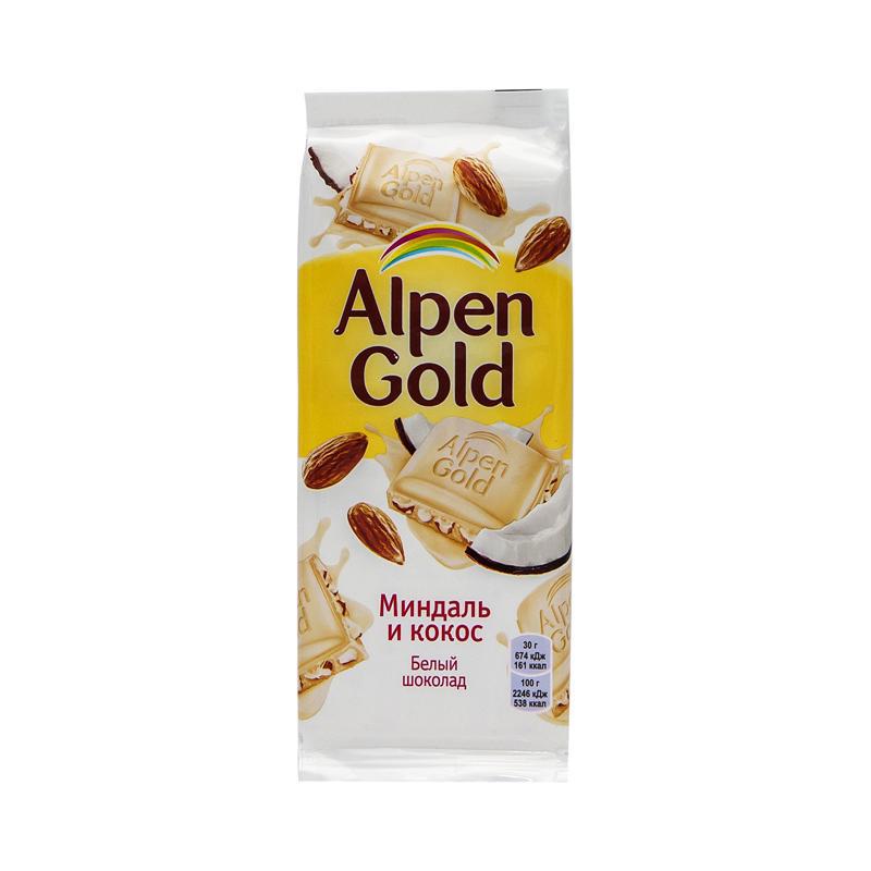 Chocolate bar "Alpen Gold" white chocolate, almond and coconut 80g