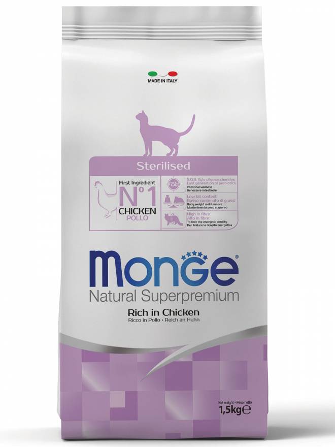 Monge Sterilized Dry chicken food for cats, 1.5 kg
